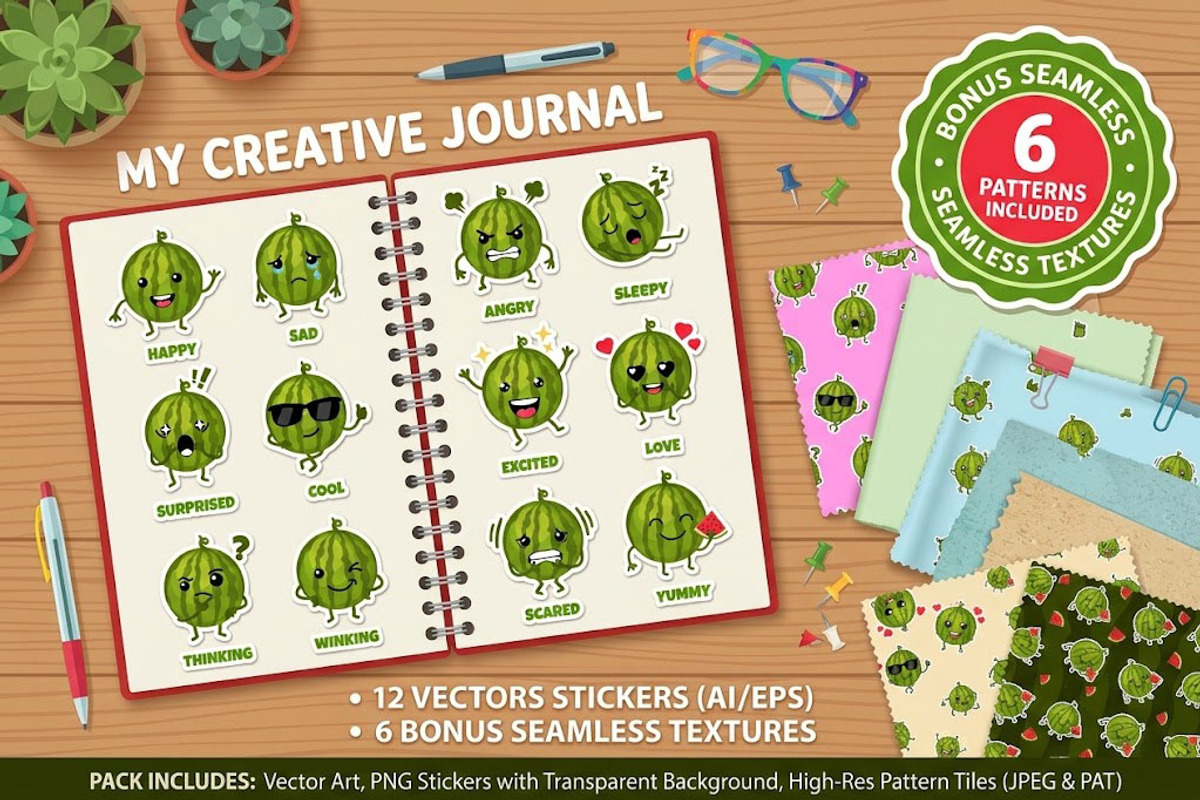 Watermelon Stickers & Textures Pack, an Emoji Icon by BabySofja (Photo 1 of 3)