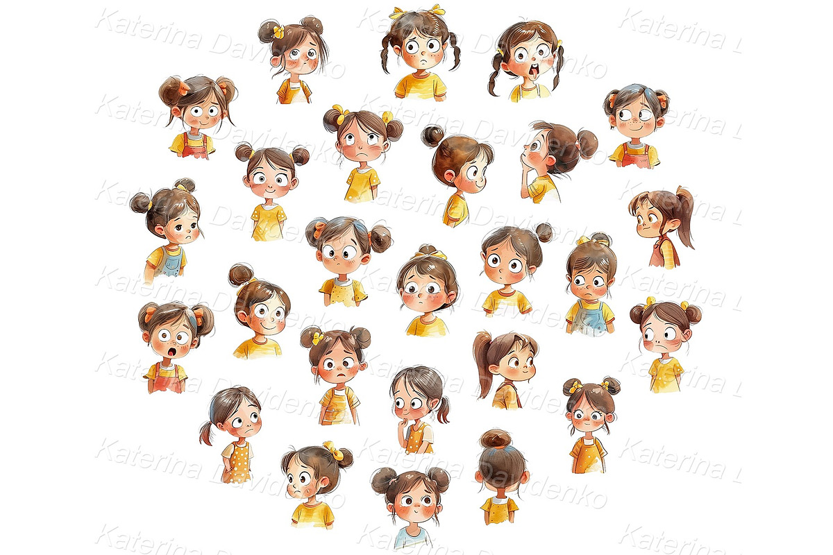 Kid girl emotions clipart set, a Person Illustration by Bubert Art (Photo 1 of 9)