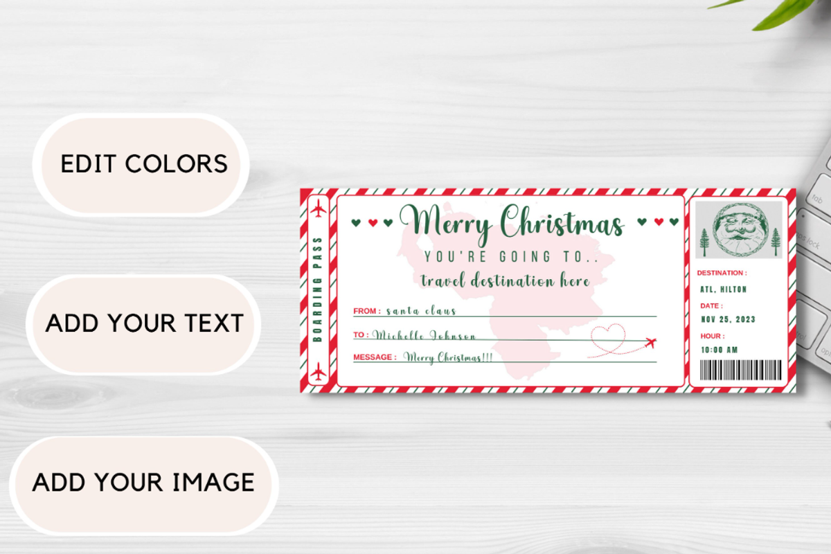 Christmas Plane Boarding Pass, a Card Template by YasdeyDesigns (Photo 6 of 8)