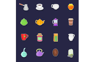 Tea And Coffee Set Vector Sticker