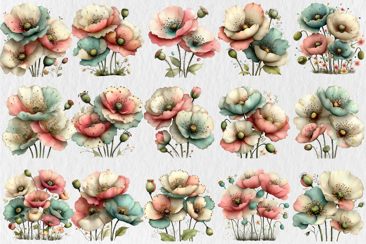 Spring Poppy Flower Clipart, a Seasonal Illustration by Rose Art