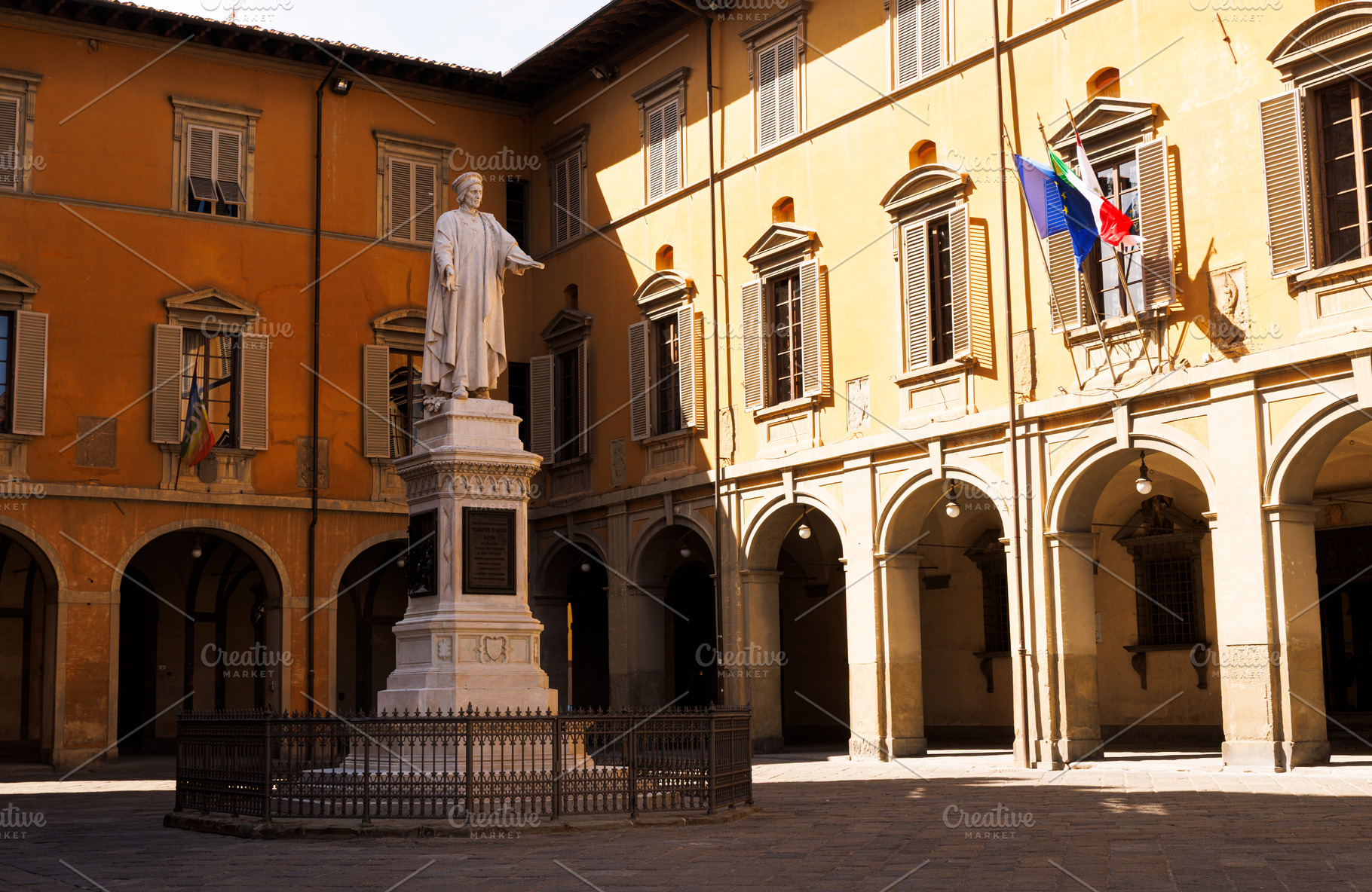 Historic square with statue of Francesco Di Marco Datini, Prato, an Architecture Photo by Bepslabor