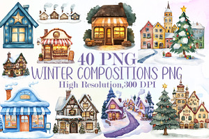 Little Town Winter Compositions PNG, an Illustration by Sublimation Artist