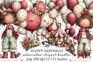 Whimsical Happy Birthday Clipart, an Illustration by Designking