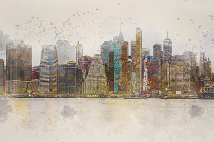 Digital Watercolor Panorama scene, an Architecture Photo by Tzido Gallery