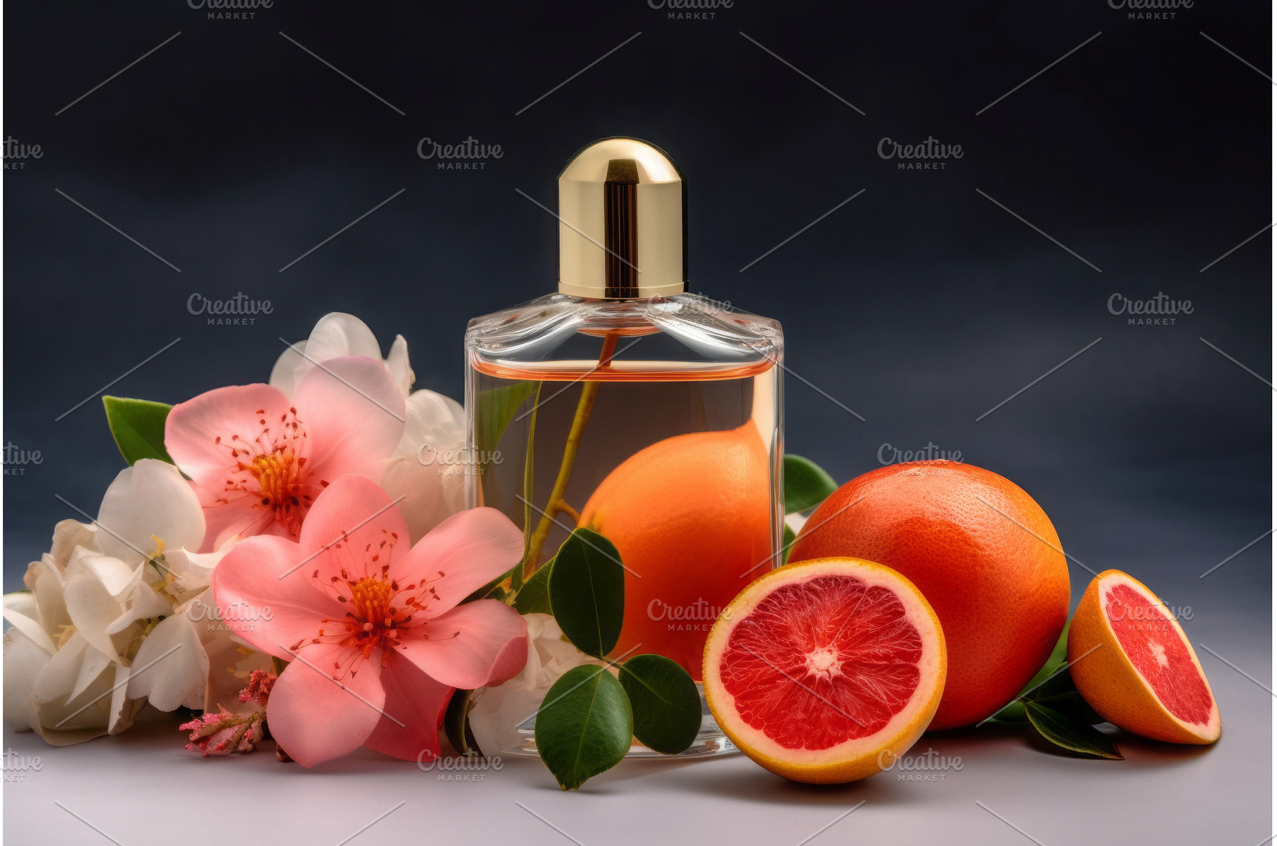 Perfume bottle with tropical fruits, a Beauty & Fashion Photo by Ylivdesign