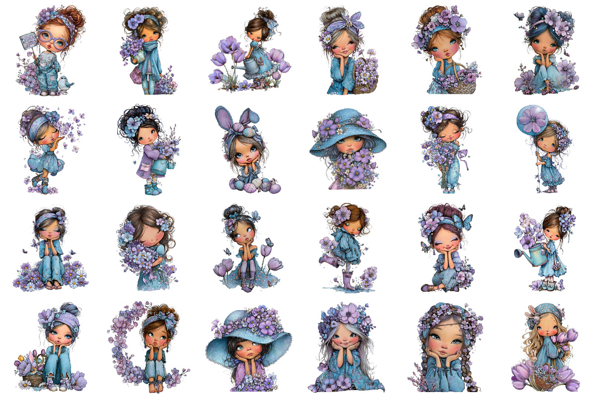Whimsical Spring Girl Clipart, an Illustration by designcity5 (Photo 2 of 5)
