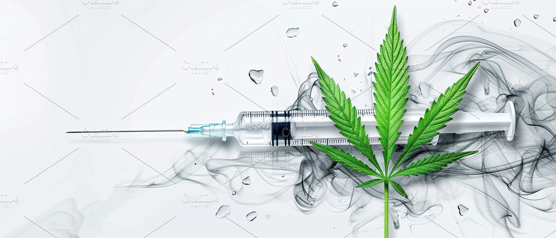 drug injection with green cannabis l, a Photo by LOGOCREATIVE