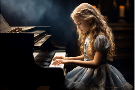 Concentrated Girl plays piano in, a School & Education Photo by Ylivdesign