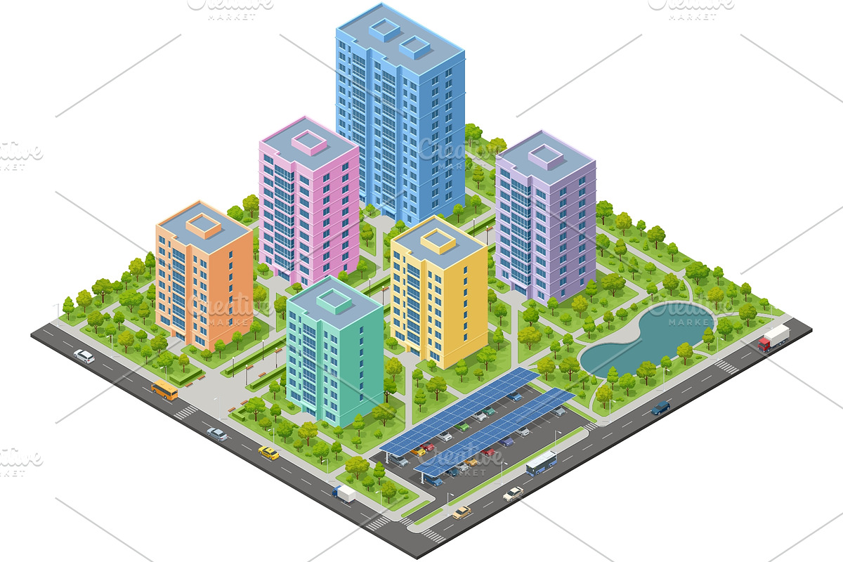 Isometric Residential Complex with, an Object Illustration by Golden Sikorka (Photo 1 of 3)