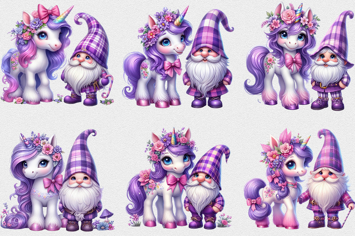 Watercolor Unicorn Gnome Clipart, a Seasonal Illustration by Craft Nest (Photo 2 of 6)