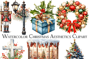 Watercolor Christmas Items Clipart