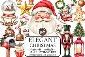 Watercolor Elegant Christmas Clipart, an Illustration by Libby Wishes