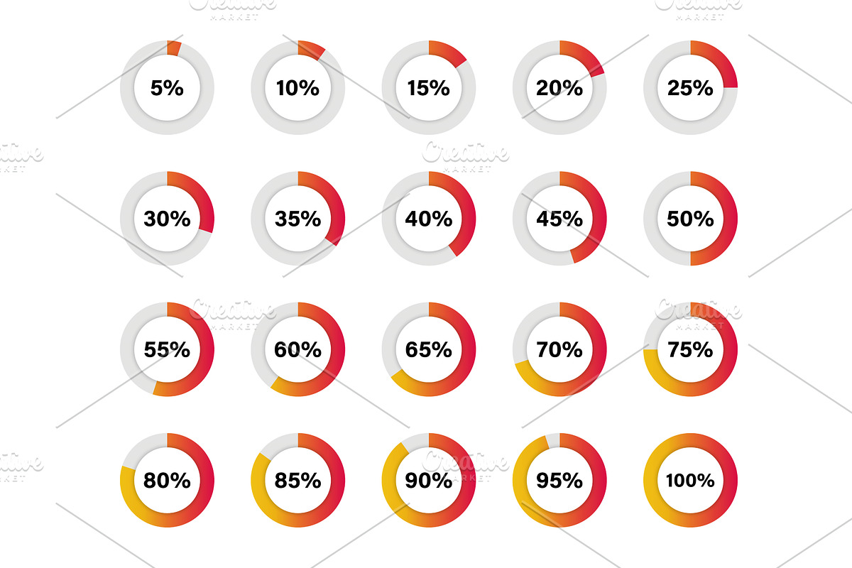 Set of red, orange circle percentage, an Object Illustration by Vector Creator