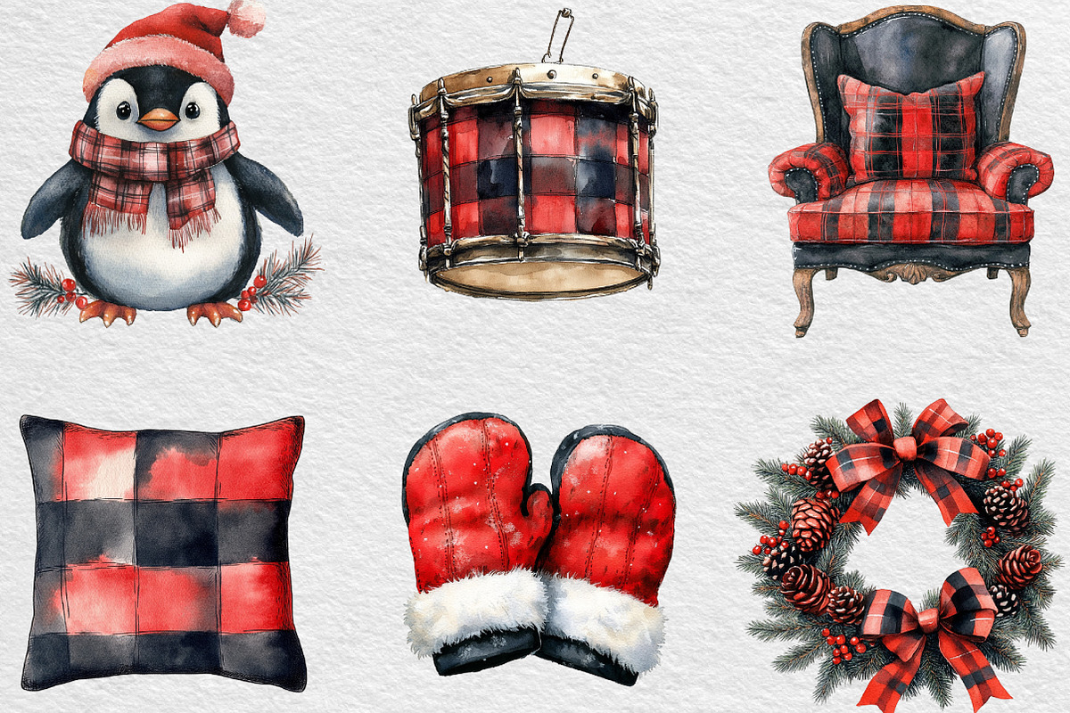 Red Black Christmas Clipart, an Illustration by Black Bird Studio (Photo 5 of 6)