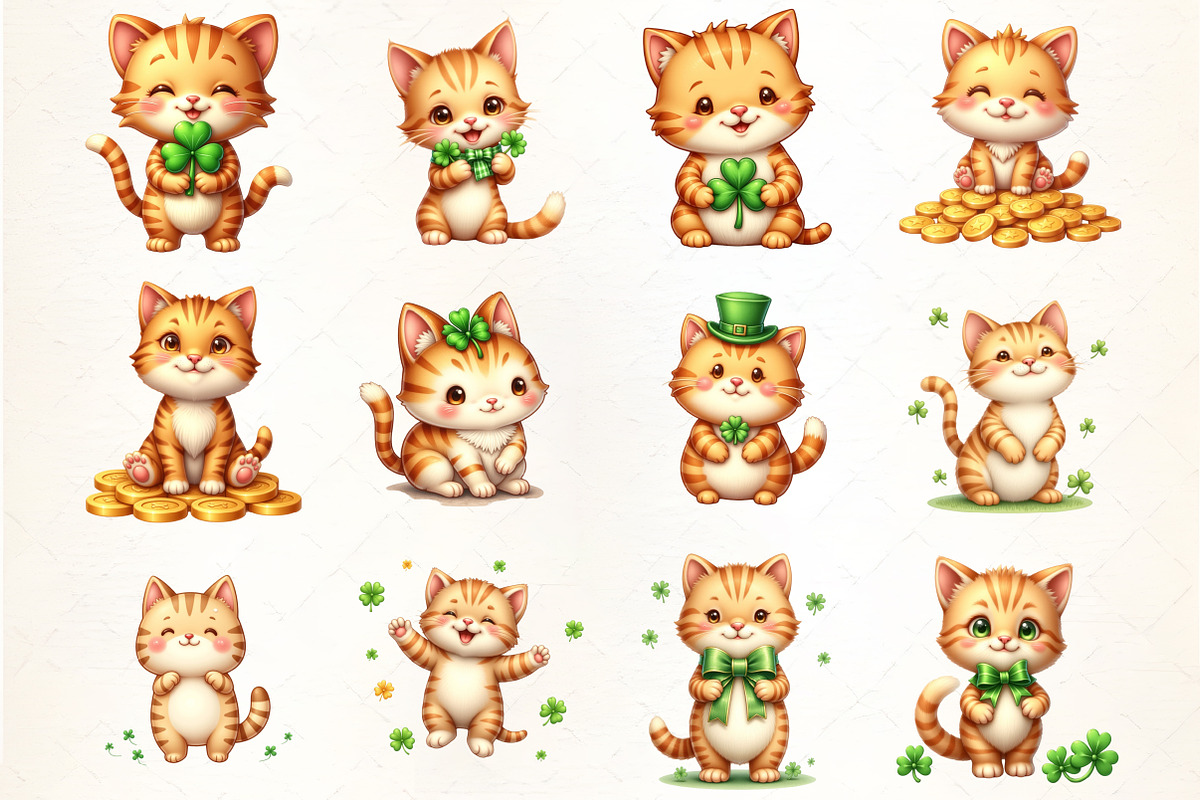 Cute St.Patrick's Kitten Cat Clipart, an Illustration by CrexoraLab (Photo 3 of 5)