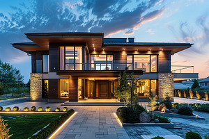 Modern house in suburb with beautiful green landscape, a Photo by AlyaAnd