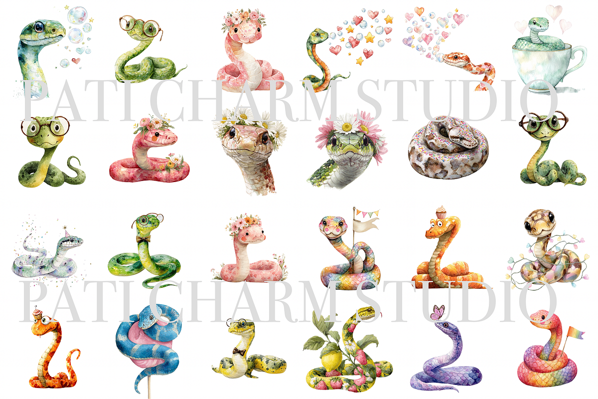25 Quirky Snake Clipart PNGs, an Animal Illustration by Pati Charm Studio (Photo 2 of 8)