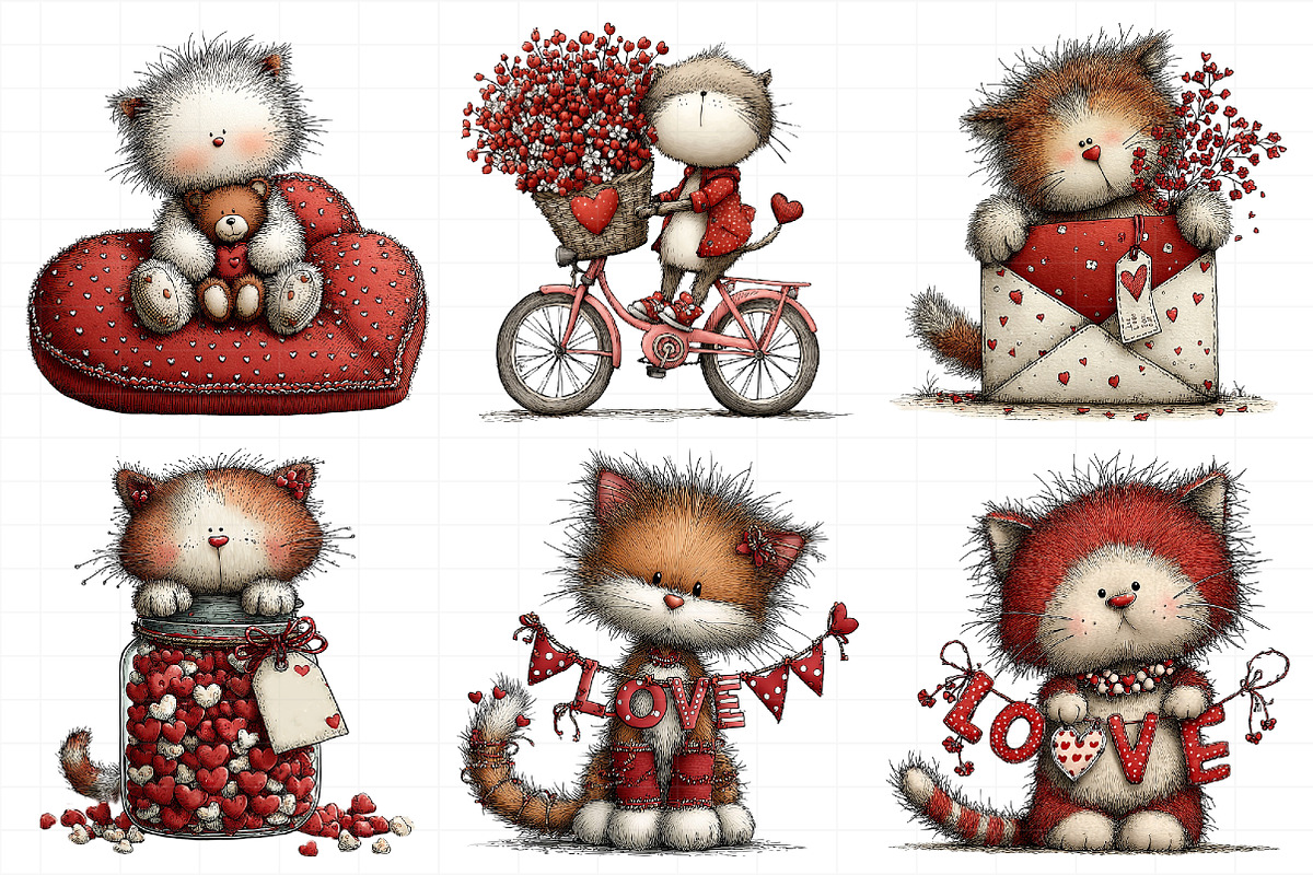 Whimsical Valentine Cat Clipart, an Illustration by Daily.Designs (Photo 7 of 8)