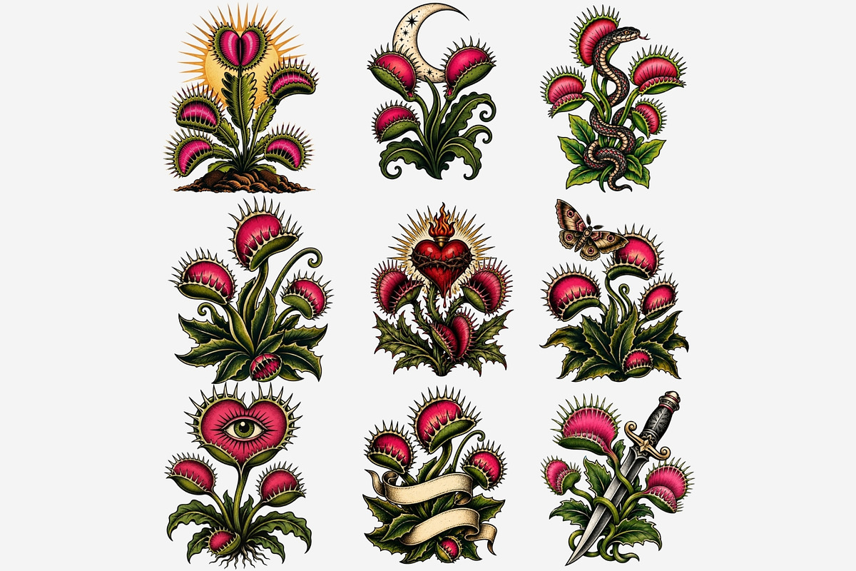 Retro Tattoo Venus Flytrap Clipart, a Seasonal Illustration by Tanya Kart (Photo 6 of 8)