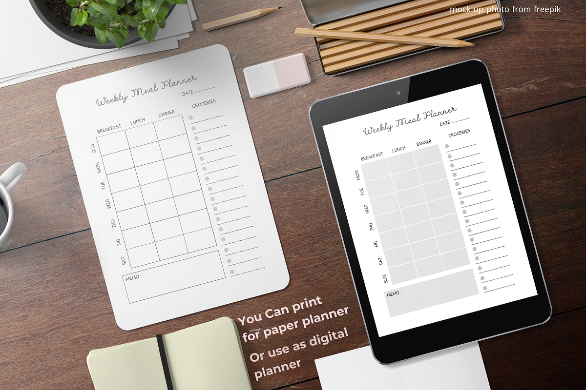 Minimal Weekly Meal Planner, a Stationery Template by STUDIO CHOTI (Photo 4 of 4)