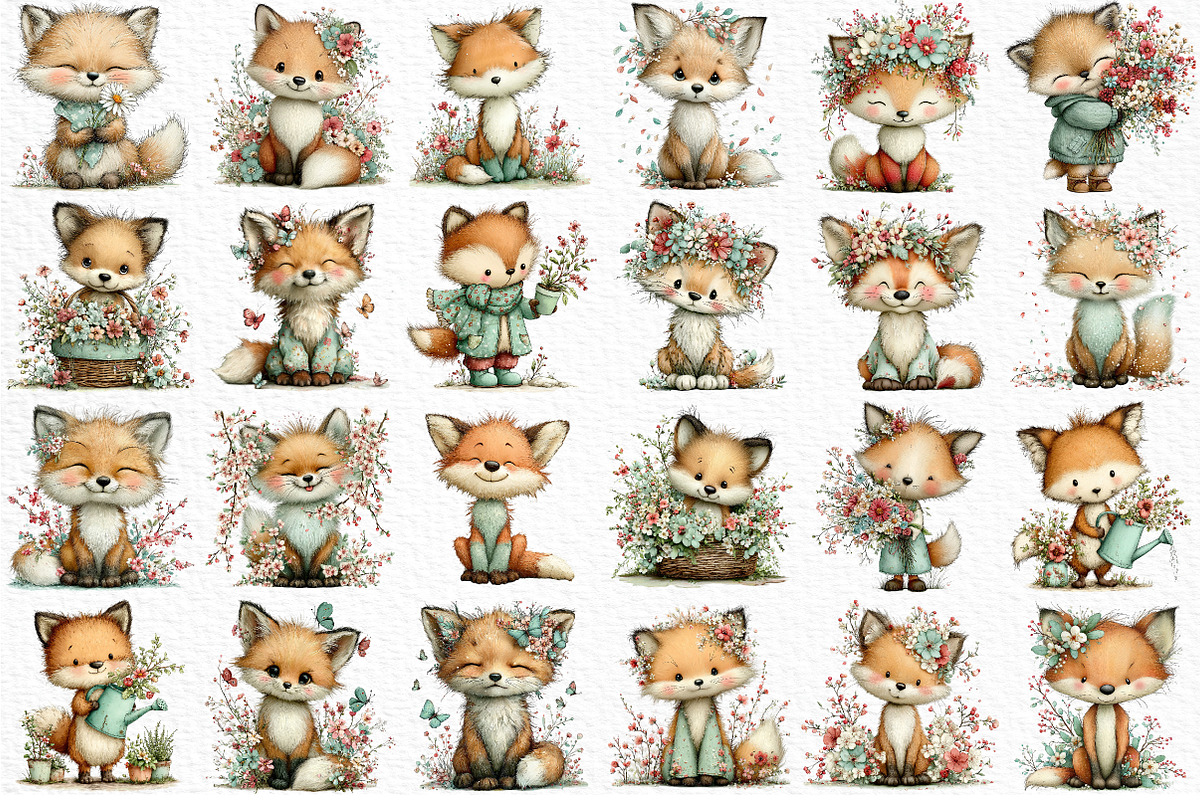 Whimsical Spring Fox Clipart, an Illustration by Craft Nest (Photo 6 of 11)