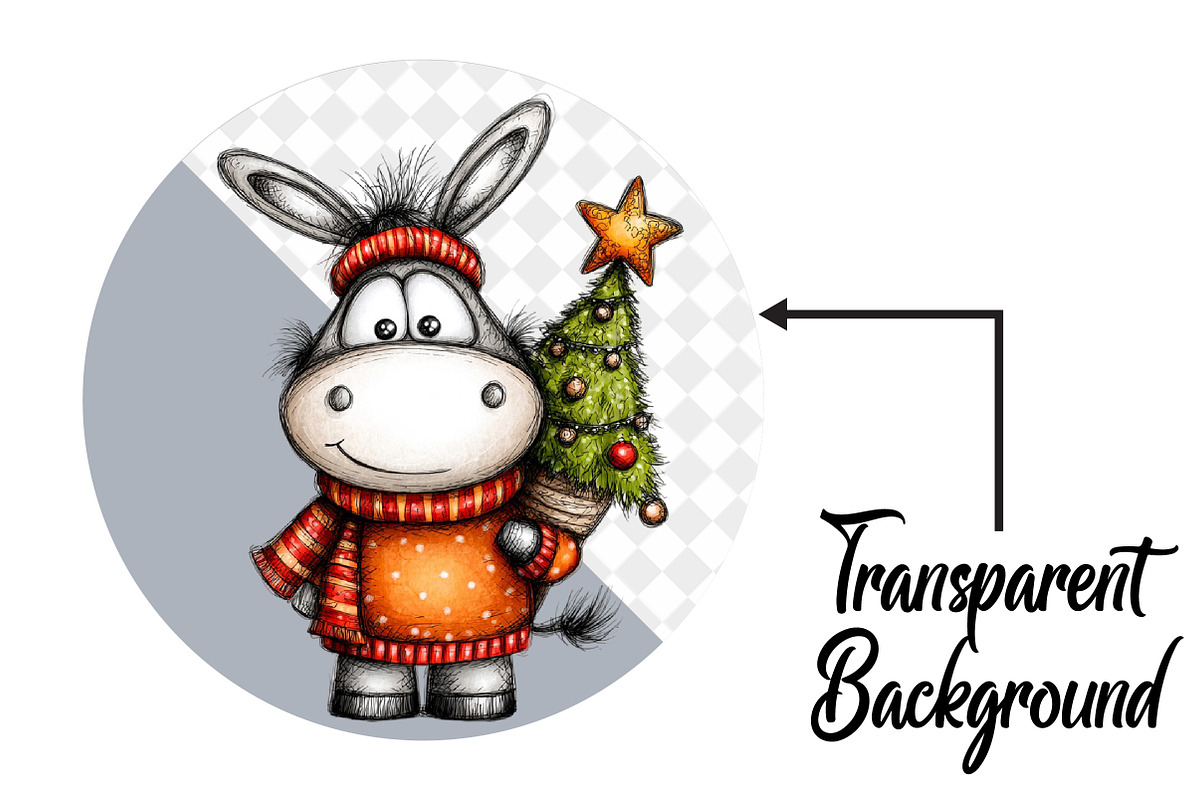 Whimsical Christmas Donkey Clipart, an Illustration by Pixels.Craft (Photo 2 of 6)