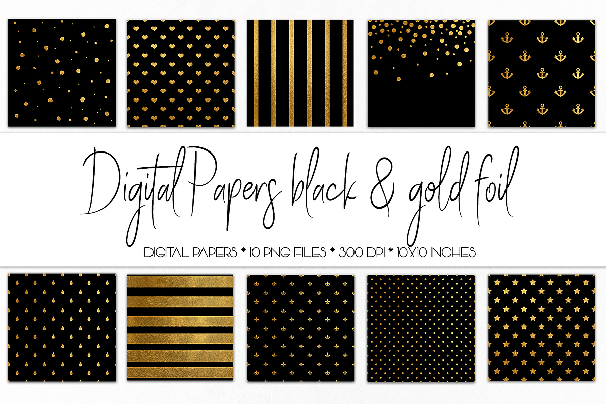 Digital Paper Black and Gold Foil, a Texture Graphic by Bumblebee (Photo 2 of 2)