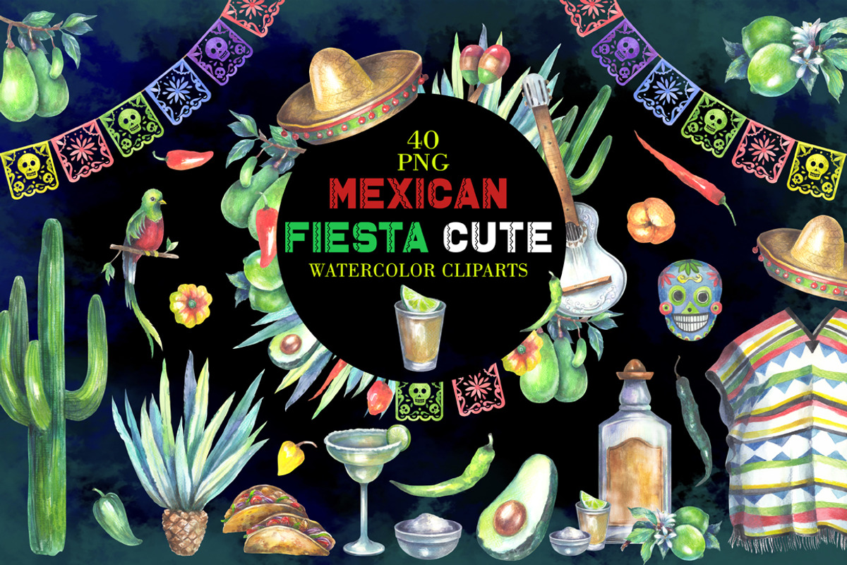 Mexican Fiesta Watercolor Clipart, an Object Illustration by FITALARTSNEDIGI (Photo 1 of 8)