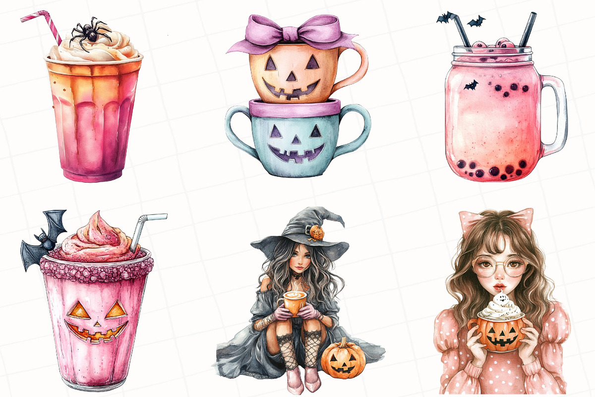 Watercolor Halloween Coffee Clipart, an Illustration by OK Design (Photo 2 of 5)