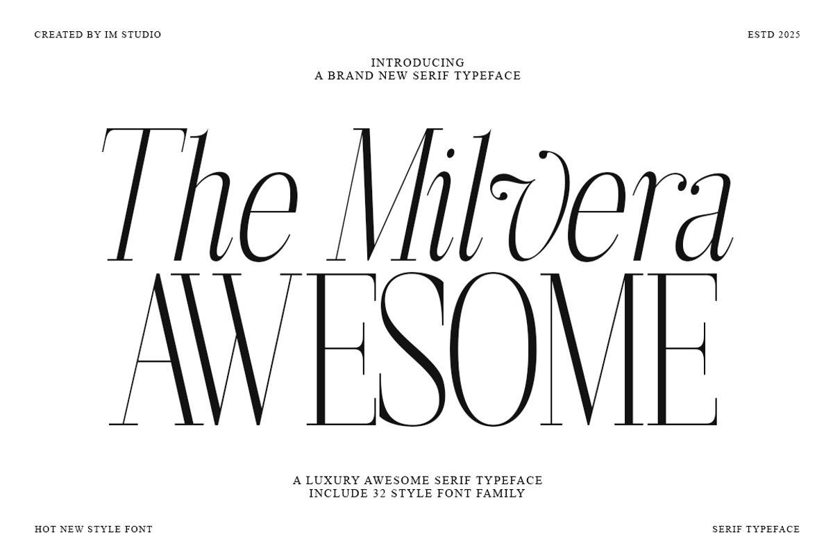The Milvera Awesome (32 Fonts), a Serif Font by IM Studio (Photo 1 of 13)