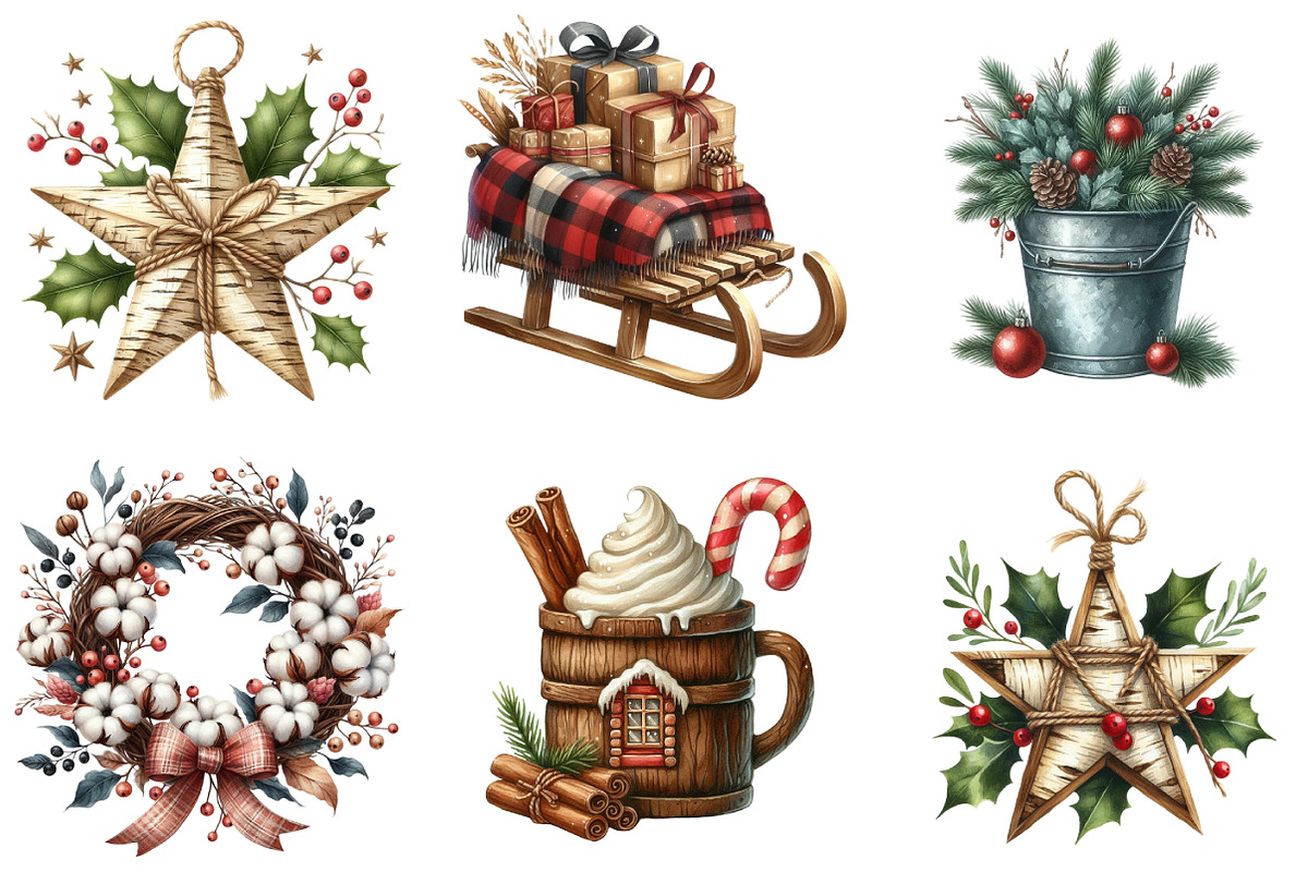 Rustic Christmas Watercolor Clipart, an Illustration by DreamArtGraphic (Photo 3 of 5)