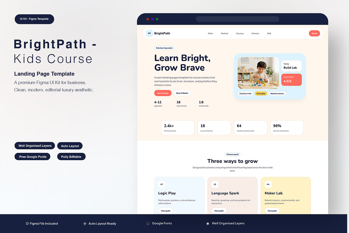 Kids Course Landing Page Template, an UI Kit Template by Pitchlook.Studio (Photo 1 of 3)