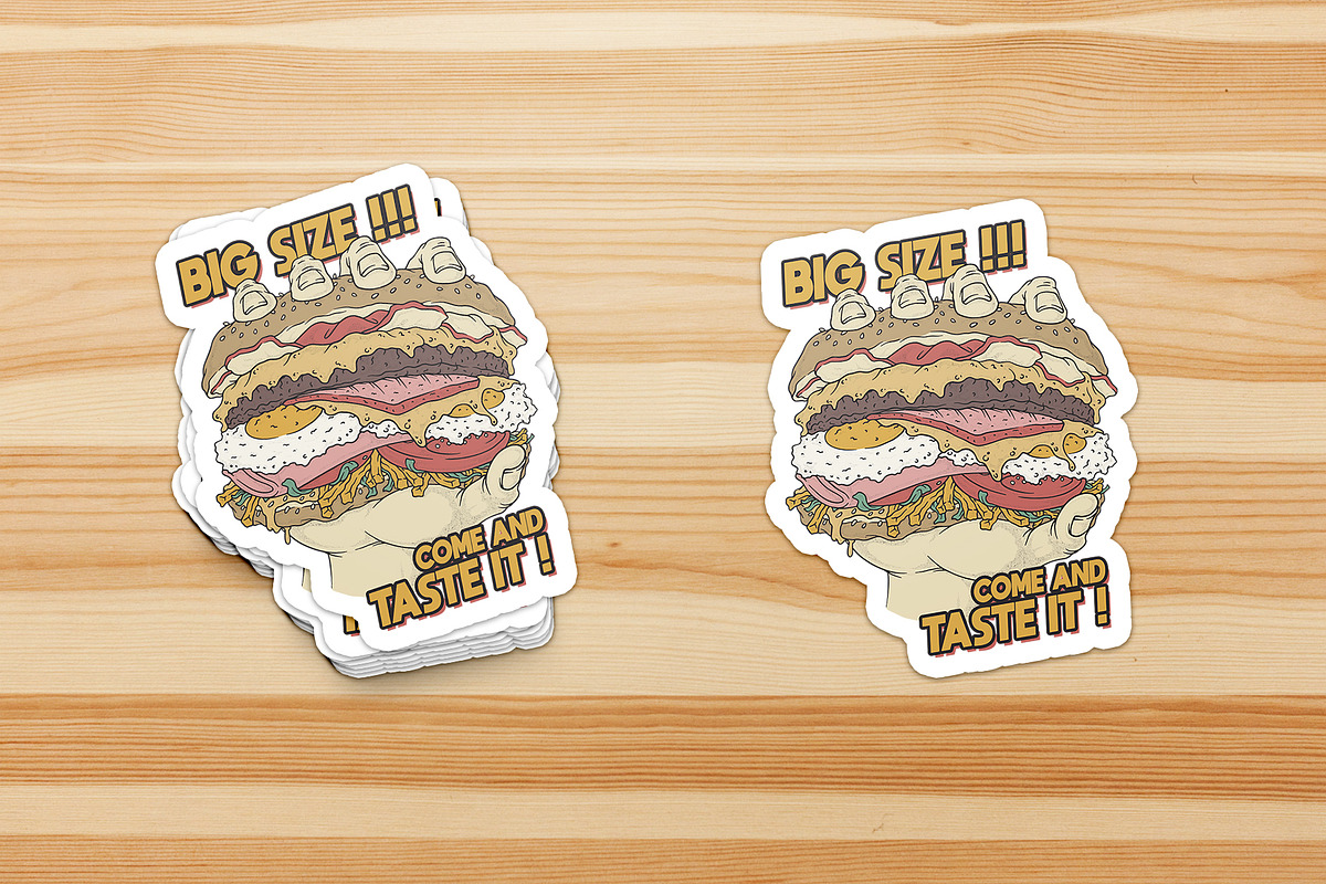 retro hand holding a big burger, a Branding & Logo Template by Judsart (Photo 3 of 3)