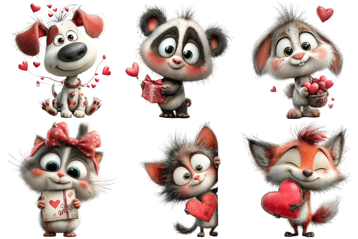 Valentine Animals Watercolor Clipart, an Illustration by Pixels.Craft (Photo 3 of 5)