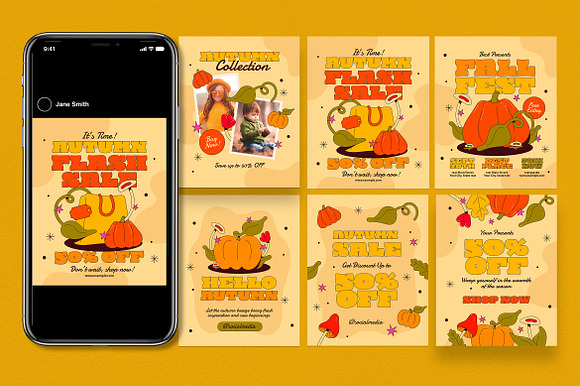 Retro Autumn Instagram Portrait Post preview 3