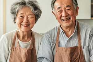 Happy seniors cooking together, a Photo by Beautiful things