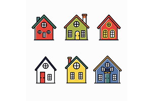Six colorful houses, cartoon style, an Object Illustration by Vectorstockersland