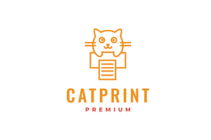 cat with paper printer cute logo, a Branding & Logo Template by devastd