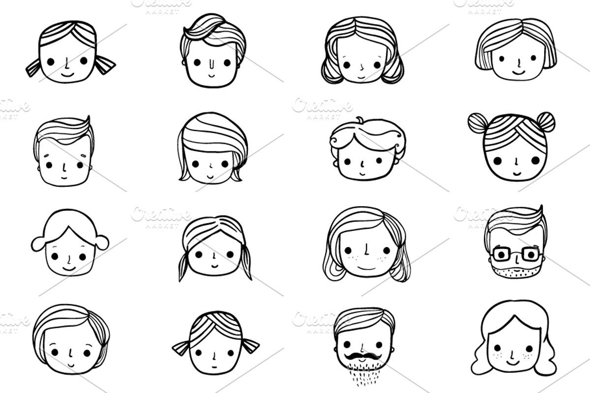 Cute Hand Drawn Faces Clip Art Set, an Education Illustration by Pravokrugulnik (Photo 1 of 4)