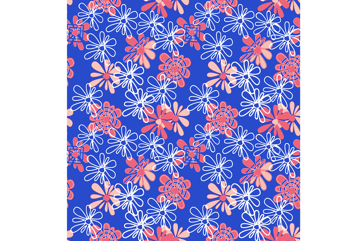 Pink and Blue Punky Floral Seamless, a Pattern Graphic by Sharon Schwalbe (Photo 1 of 2)