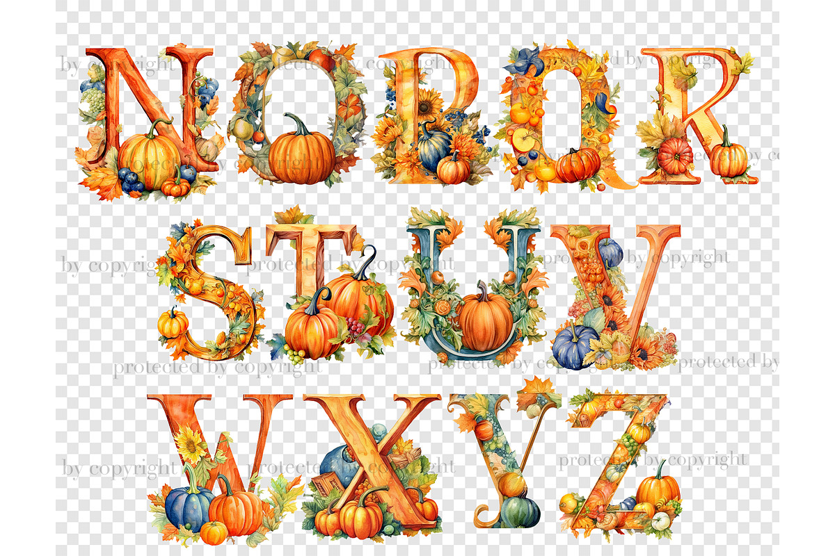 Pumpkin Alphabet Wedding Invitation, a Seasonal Illustration by GlamArtZhanna (Photo 6 of 7)