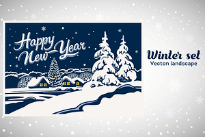 Winter landscape, vector set., a Decorative Illustration by Countryside life