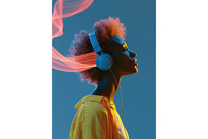 Hispanic woman enjoys music with, an Arts & Entertainment Photo by Lermont51