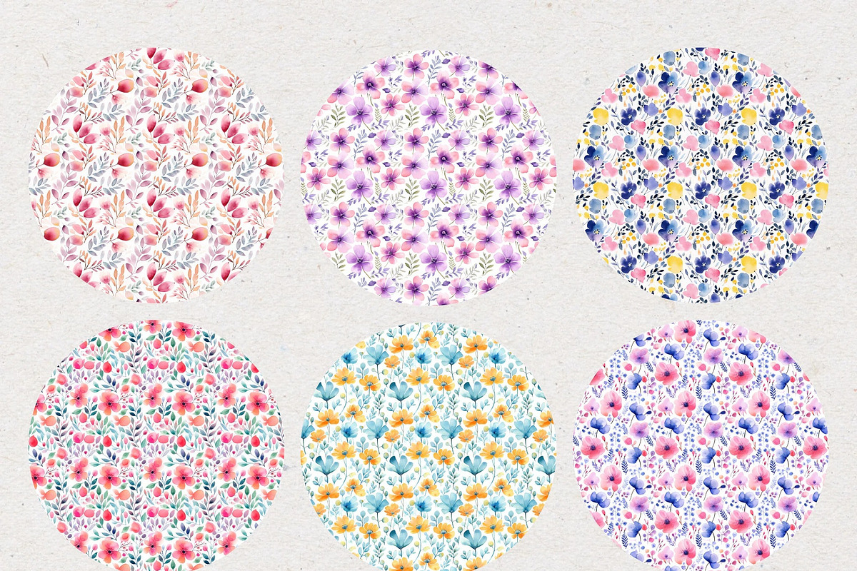 Seamless Watercolour Flower Papers, a Pattern Graphic by Natural Planners (Photo 3 of 3)