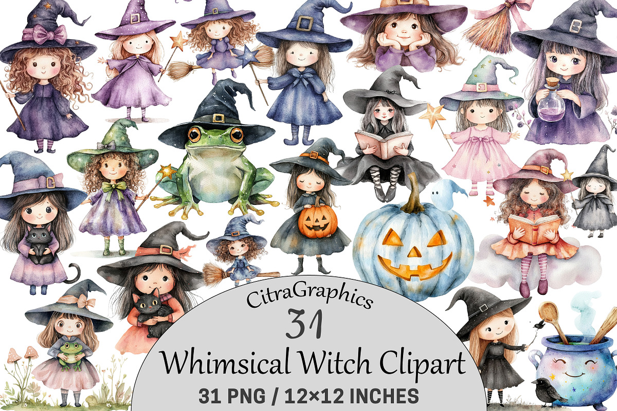 Whimsical Witch Clipart, an Illustration by CitraGraphics (Photo 1 of 5)