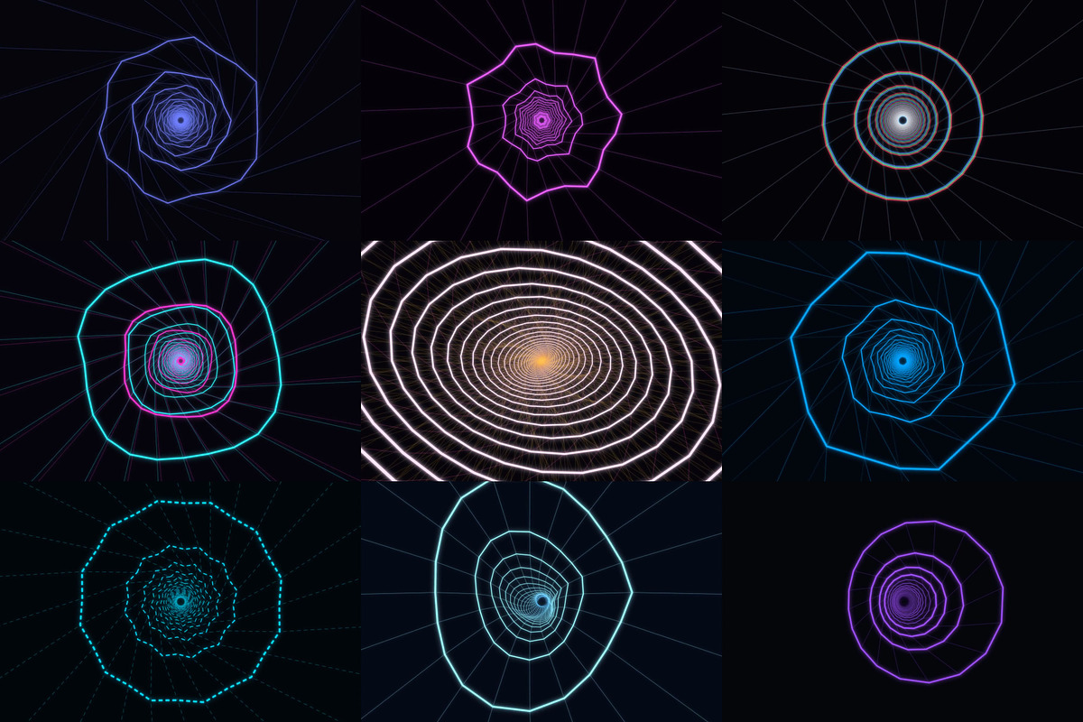 Glowing Wireframe Tunnel Visualizers, a Wallpaper Graphic by cheapmotiongraphics (Photo 6 of 8)