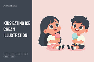 Kids Eating Ice Cream Illustration, a Food Illustration by Partikusi Design