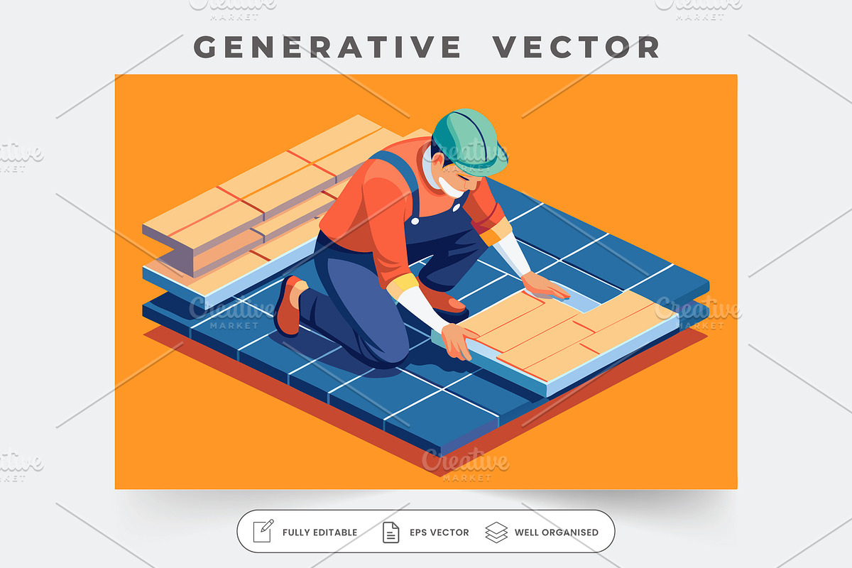 A worker kneels on the floor, carefu, a Graphic by SouravDesign