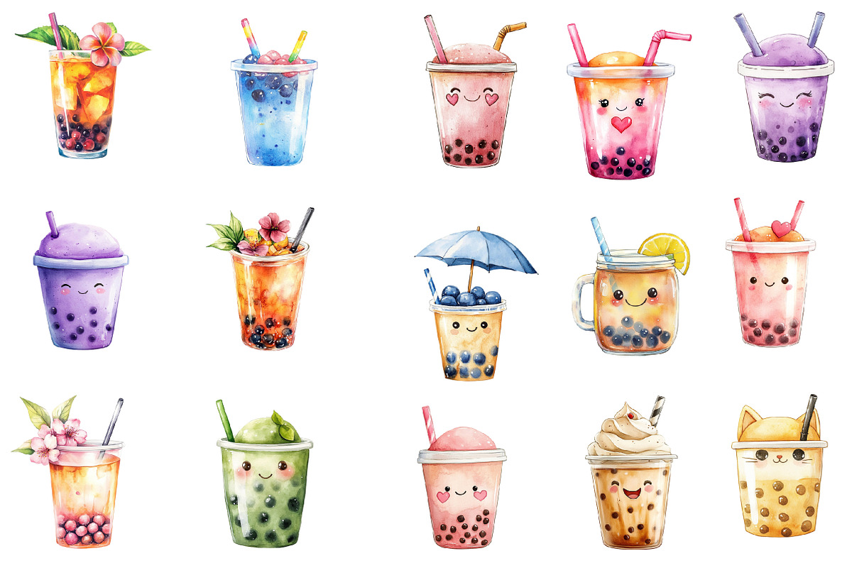 Cute Boba Tea Clipart, an Illustration by Designworld (Photo 3 of 5)